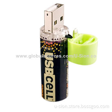 Hot sale for battery-shaped USB flash drives with free logo, 1/2/4/8/16/32/64gb capacities